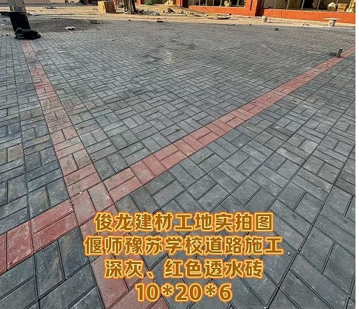 偃師豫蘇學(xué)校道路施工（深灰、紅色透水磚 10*20*6）